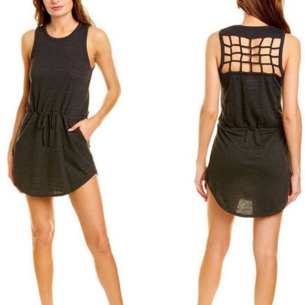 Chaser Vintage Triblend Knot Back Hi Lo Black Shirttail Dress 